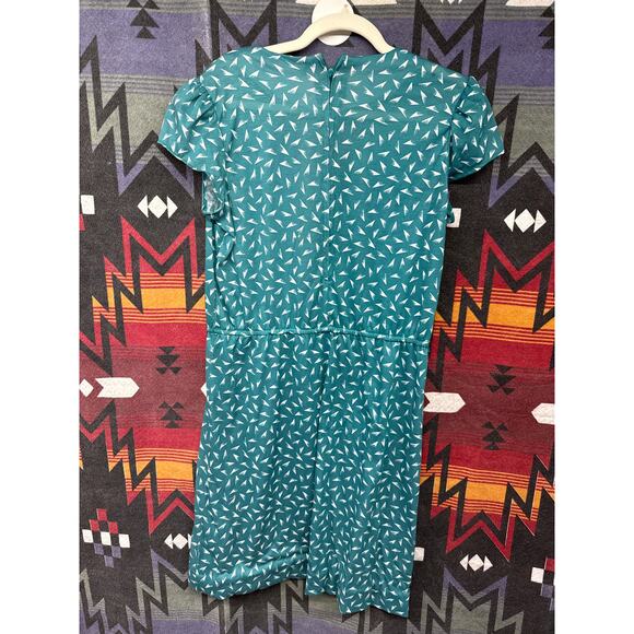 Vintage 80s Darian Women Teal 10 Dress Professional Modest Geometric Quirky - Picture 2 of 6